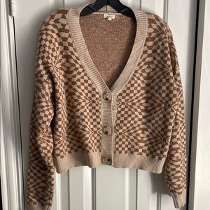 Debut Cream and Brown Chunky Knit Cardigan
